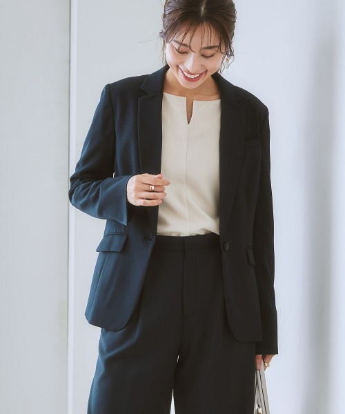 7days Life Styling(セブンデイズライフスタイリング)の「<セットアップ対応>テーラードジャケット 変り織リスピィシリーズ (洗濯機OK)(スーツジャケット・レディース・ネイビー/ライトベージュ/ブラック・4L/3L/LL/L/M/5L/S/6L/8L)」の13枚目の写真