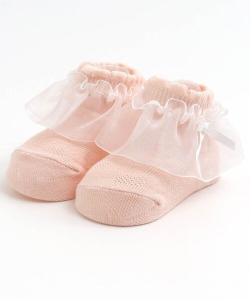 apres les cours（アプレレクール）の「フリルベビーソックス（ベビーシューズ/ベビーソックス・キッズ・オフホワイト/サーモンピンク・9/12）」の9枚目の写真