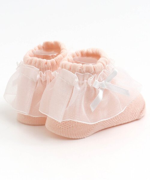 apres les cours（アプレレクール）の「フリルベビーソックス（ベビーシューズ/ベビーソックス・キッズ・オフホワイト/サーモンピンク・9/12）」の11枚目の写真