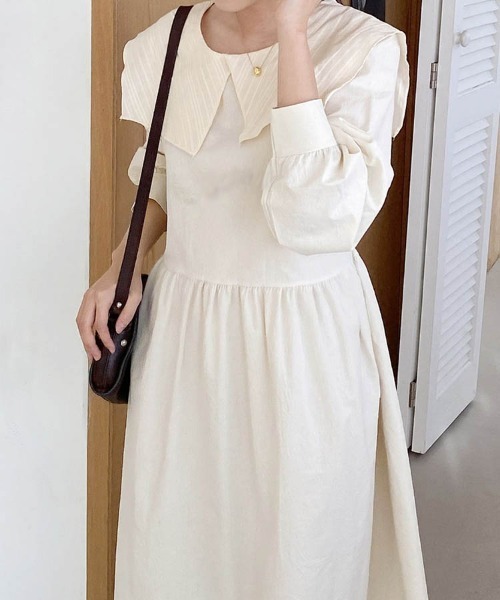 Dalfwin(ダールフィン)の「セーラーカラー長袖ロング丈ワンピース(ワンピース・レディース・ベージュ/ブラック・FREE)」の19枚目の写真