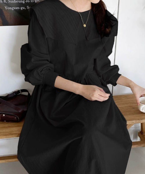 Dalfwin(ダールフィン)の「セーラーカラー長袖ロング丈ワンピース(ワンピース・レディース・ベージュ/ブラック・FREE)」の22枚目の写真