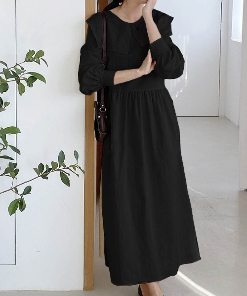 Dalfwin(ダールフィン)の「セーラーカラー長袖ロング丈ワンピース(ワンピース・レディース・ベージュ/ブラック・FREE)」の17枚目の写真