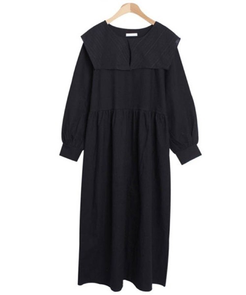 Dalfwin(ダールフィン)の「セーラーカラー長袖ロング丈ワンピース(ワンピース・レディース・ベージュ/ブラック・FREE)」の9枚目の写真