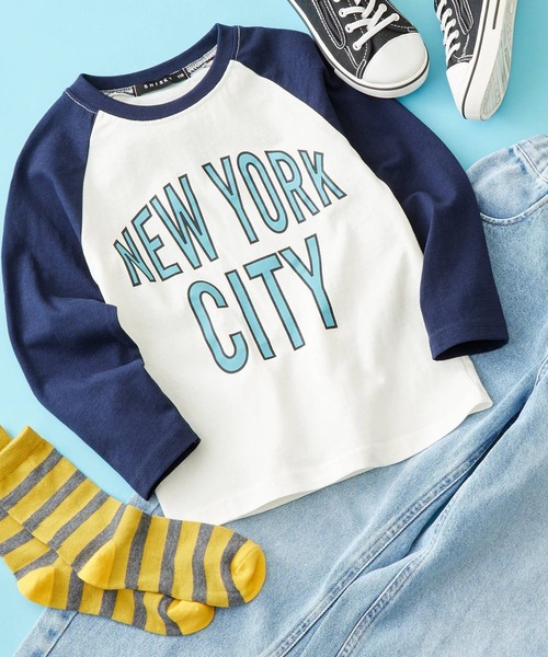 SHISKY（シスキー）の「SHISKY / シスキー 柄込み フロント/バックプリント/ラグランスリーブ カットソー 長袖 キッズ（Tシャツ/カットソー・キッズ・ダークグリーン系1/ダークグリーン/ネイビー/杢グレー/ネイビー系1/ダークグリーン系/ベージュ/サックスブルー/グレー系1/チャコール/グレー系/ホワイト系/ブラック/サックスブルー系/ネイビー系/オフホワイト・150/120/110/160/130/140）」の14枚目の写真