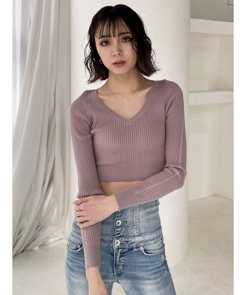 GYDA（ジェイダ）の「VネックミニケーブルKT TOPS（ニット/セーター・レディース・ピンク/ブラック・FREE）」の11枚目の写真