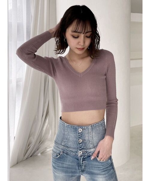 GYDA（ジェイダ）の「VネックミニケーブルKT TOPS（ニット/セーター・レディース・ピンク/ブラック・FREE）」の12枚目の写真