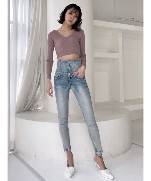 GYDA（ジェイダ）の「VネックミニケーブルKT TOPS（ニット/セーター・レディース・ピンク/ブラック・FREE）」の16枚目の写真