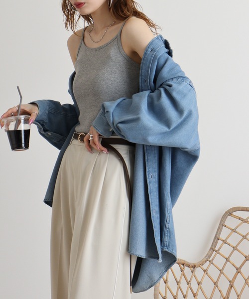 atONE（アットワン）の「atONE コットンフライスキャミソール（キャミソール・レディース・チャコールグレー/ブラック/杢グレー/グレイッシュベージュ/ネイビー/カーキ/ホワイト・4L/LL/3L/L/M）」の4枚目の写真