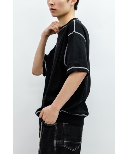 En serio TOKYO(エンソリオトーキョー)の「TCワッフル アウトステッチ リブTEE(Tシャツ/カットソー・メンズ・ブラック/オフホワイト・M/L)」の6枚目の写真