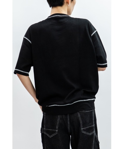 En serio TOKYO(エンソリオトーキョー)の「TCワッフル アウトステッチ リブTEE(Tシャツ/カットソー・メンズ・ブラック/オフホワイト・M/L)」の3枚目の写真
