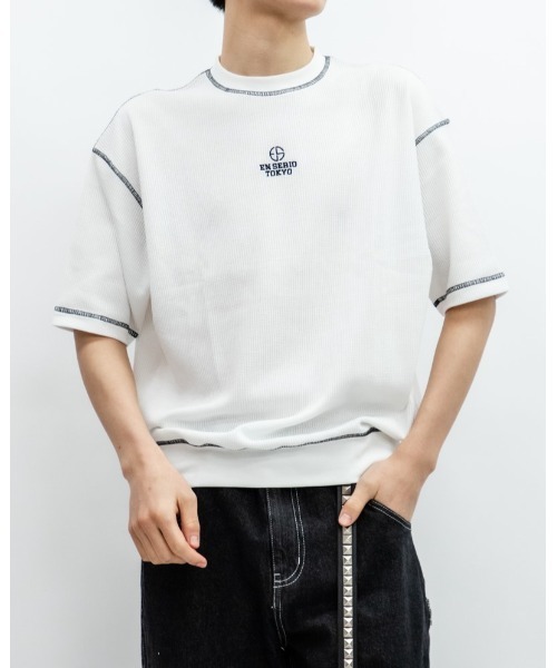 En serio TOKYO(エンソリオトーキョー)の「TCワッフル アウトステッチ リブTEE(Tシャツ/カットソー・メンズ・ブラック/オフホワイト・M/L)」の7枚目の写真