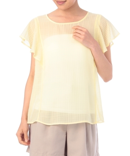 THE SHOP TK （ザ ショップ ティーケー ）の「シアーチェックラッフルスリーブブラウス（シャツ/ブラウス・レディース・ホワイト/グリーン/イエロー/ブルー・99）」の4枚目の写真