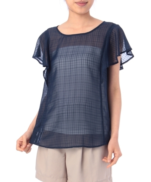 THE SHOP TK （ザ ショップ ティーケー ）の「シアーチェックラッフルスリーブブラウス（シャツ/ブラウス・レディース・ホワイト/グリーン/イエロー/ブルー・99）」の3枚目の写真