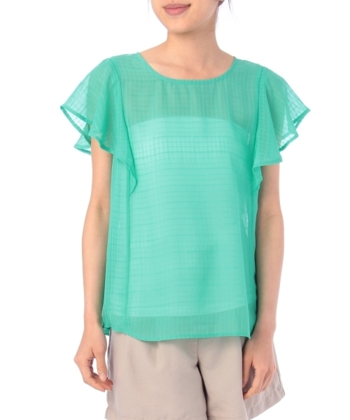 THE SHOP TK （ザ ショップ ティーケー ）の「シアーチェックラッフルスリーブブラウス（シャツ/ブラウス・レディース・ホワイト/グリーン/イエロー/ブルー・99）」の2枚目の写真