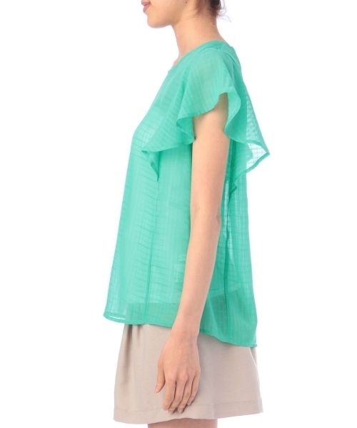 THE SHOP TK （ザ ショップ ティーケー ）の「シアーチェックラッフルスリーブブラウス（シャツ/ブラウス・レディース・ホワイト/グリーン/イエロー/ブルー・99）」の5枚目の写真