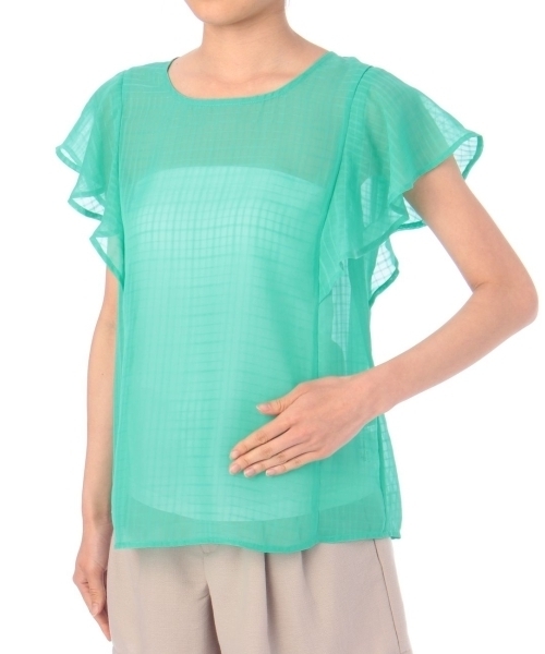 THE SHOP TK （ザ ショップ ティーケー ）の「シアーチェックラッフルスリーブブラウス（シャツ/ブラウス・レディース・ホワイト/グリーン/イエロー/ブルー・99）」の7枚目の写真