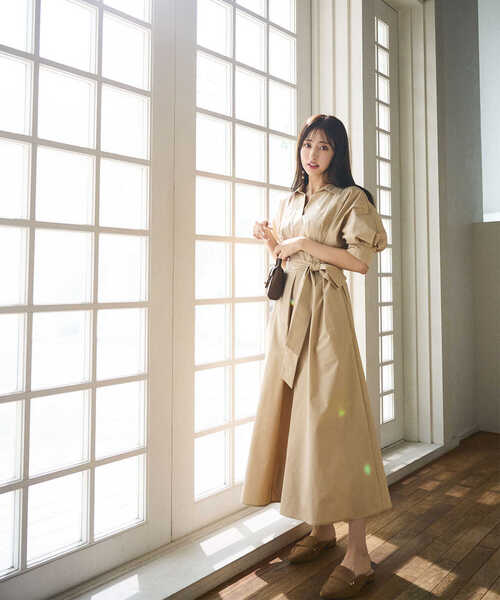 NATURAL BEAUTY BASIC（ナチュラルビューティーベーシック）の「◇ドルマンスキッパーシャツワンピース（ワンピース・レディース・ベージュ/グレイッシュベージュ/ブルー系その他/ブラック系その他・MEDIUM/SMALL）」の3枚目の写真