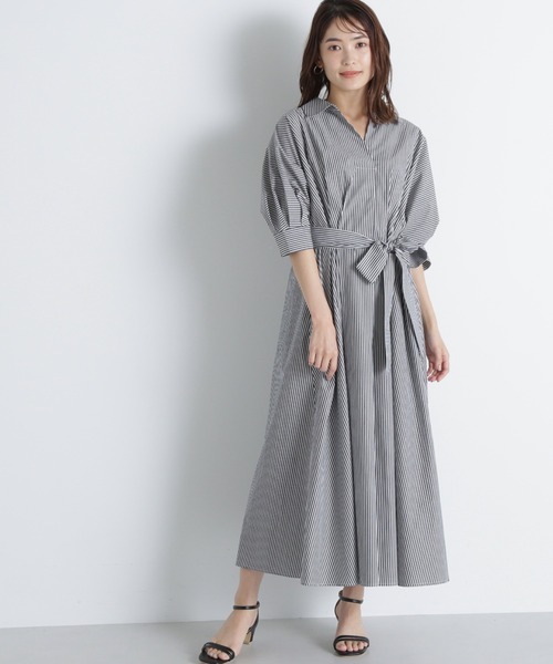 NATURAL BEAUTY BASIC（ナチュラルビューティーベーシック）の「◇ドルマンスキッパーシャツワンピース（ワンピース・レディース・ベージュ/グレイッシュベージュ/ブルー系その他/ブラック系その他・MEDIUM/SMALL）」の8枚目の写真