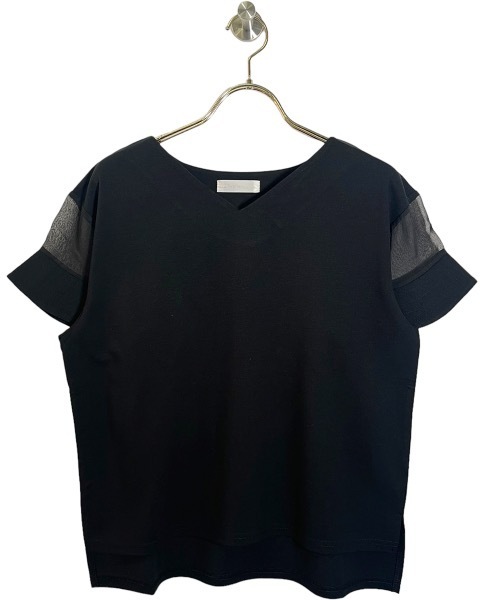 12Twelve Agenda（トゥエルブ　アジェンダ）の「Vネックシアーフレアスリーブカットソープルオーバー（Tシャツ/カットソー・レディース・ライトグレー/ブラック/オフホワイト/ブルー・M）」の4枚目の写真