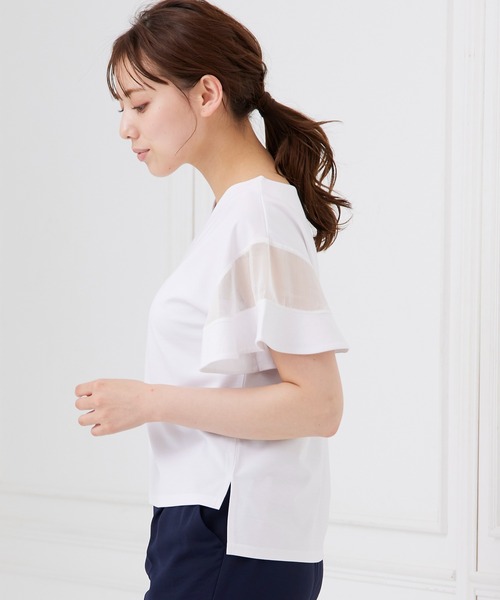 12Twelve Agenda（トゥエルブ　アジェンダ）の「Vネックシアーフレアスリーブカットソープルオーバー（Tシャツ/カットソー・レディース・ライトグレー/ブラック/オフホワイト/ブルー・M）」の8枚目の写真
