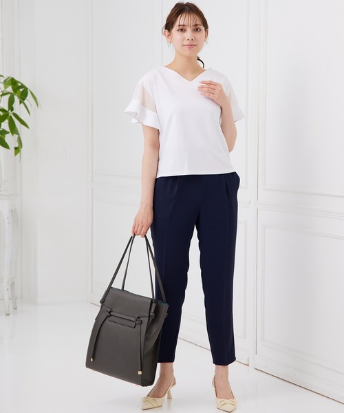 12Twelve Agenda（トゥエルブ　アジェンダ）の「Vネックシアーフレアスリーブカットソープルオーバー（Tシャツ/カットソー・レディース・ライトグレー/ブラック/オフホワイト/ブルー・M）」の11枚目の写真