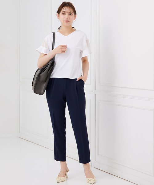 12Twelve Agenda（トゥエルブ　アジェンダ）の「Vネックシアーフレアスリーブカットソープルオーバー（Tシャツ/カットソー・レディース・ライトグレー/ブラック/オフホワイト/ブルー・M）」の12枚目の写真