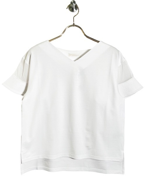12Twelve Agenda（トゥエルブ　アジェンダ）の「Vネックシアーフレアスリーブカットソープルオーバー（Tシャツ/カットソー・レディース・ライトグレー/ブラック/オフホワイト/ブルー・M）」の21枚目の写真