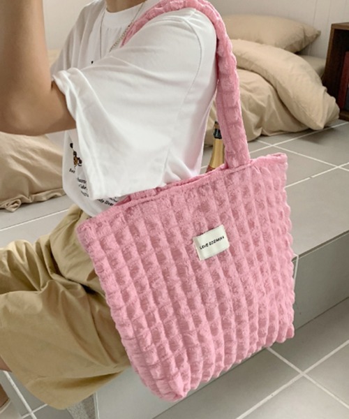 STYLEBLOCK(スタイルブロック)の「ポップコーンワッフルトートバッグ(トートバッグ・レディース・ホワイト/ブラック/ブルー/イエロー/ピンク・FREE)」の1枚目の写真