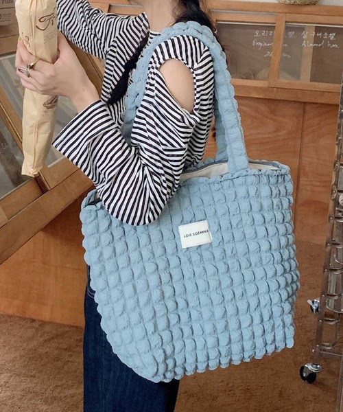 STYLEBLOCK(スタイルブロック)の「ポップコーンワッフルトートバッグ(トートバッグ・レディース・ホワイト/ブラック/ブルー/イエロー/ピンク・FREE)」の4枚目の写真