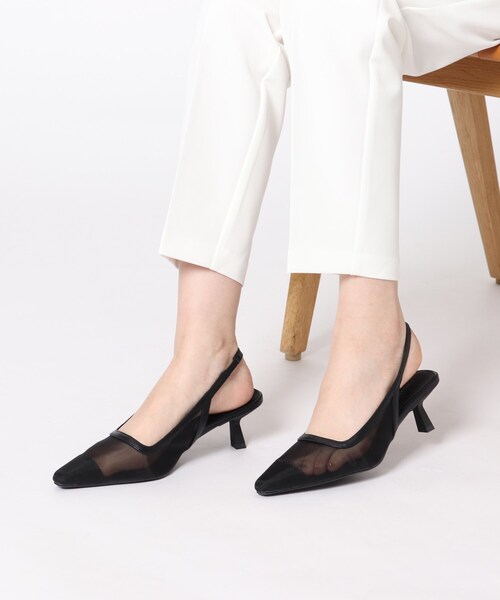 TULLEバックストラップミュール(ベージュ，L) searoomlynn】TULLE BACK