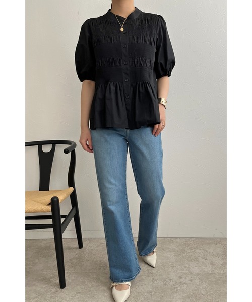 palm RICHE(ポームリシュ)の「シャーリングデザインブラウス(シャツ/ブラウス・レディース・オフホワイト/ブラック・M)」の13枚目の写真