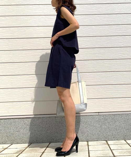 Q（キュー）の「ノースリ＋ハーフパンツセット（セットアップ・レディース・カーキ/ネイビー・MEDIUM）」の7枚目の写真