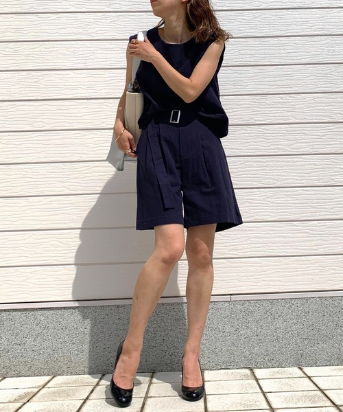 Q（キュー）の「ノースリ＋ハーフパンツセット（セットアップ・レディース・カーキ/ネイビー・MEDIUM）」の5枚目の写真