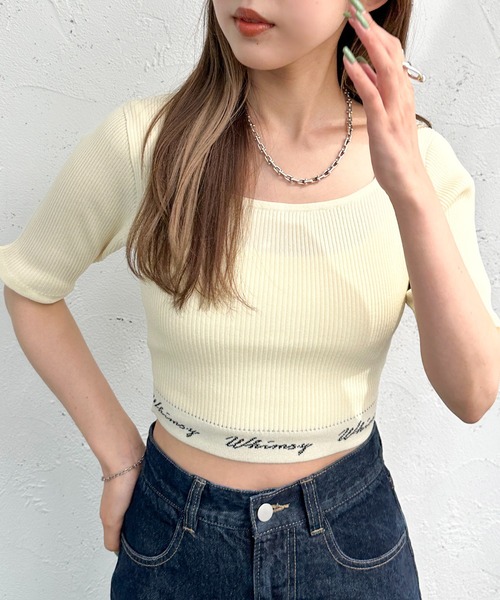 apres jour mignon（アプレジュールミニョン）の「ロゴ入りショートニット【ZOZOTOWN限定アイテム】（ニット/セーター・レディース・アイボリー/その他/ブラック系その他/ブラック・X-LARGE/フリー）」の5枚目の写真