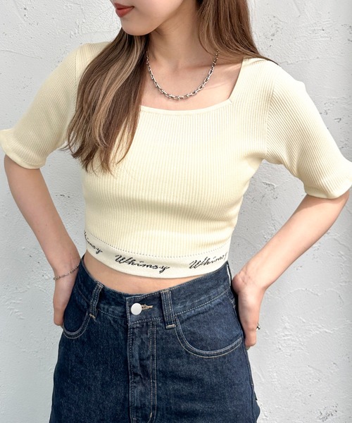 apres jour mignon（アプレジュールミニョン）の「ロゴ入りショートニット【ZOZOTOWN限定アイテム】（ニット/セーター・レディース・アイボリー/その他/ブラック系その他/ブラック・X-LARGE/フリー）」の6枚目の写真