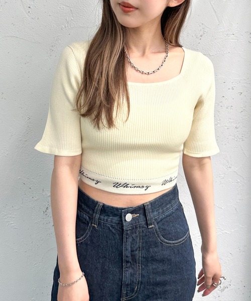 apres jour mignon（アプレジュールミニョン）の「ロゴ入りショートニット【ZOZOTOWN限定アイテム】（ニット/セーター・レディース・アイボリー/その他/ブラック系その他/ブラック・X-LARGE/フリー）」の7枚目の写真