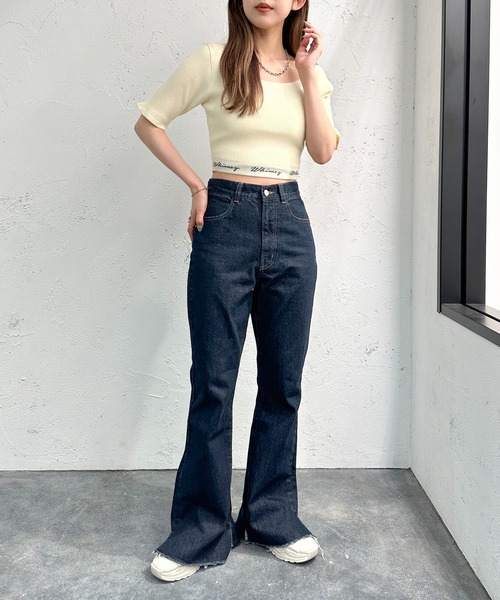 apres jour mignon（アプレジュールミニョン）の「ロゴ入りショートニット【ZOZOTOWN限定アイテム】（ニット/セーター・レディース・アイボリー/その他/ブラック系その他/ブラック・X-LARGE/フリー）」の9枚目の写真