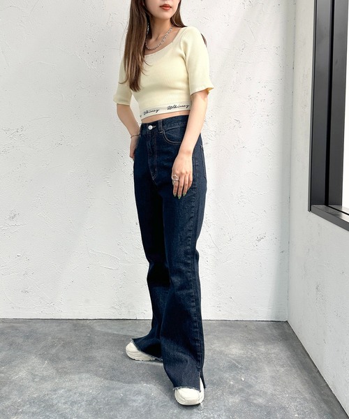 apres jour mignon（アプレジュールミニョン）の「ロゴ入りショートニット【ZOZOTOWN限定アイテム】（ニット/セーター・レディース・アイボリー/その他/ブラック系その他/ブラック・X-LARGE/フリー）」の10枚目の写真