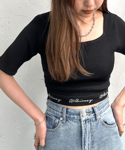 apres jour mignon（アプレジュールミニョン）の「ロゴ入りショートニット【ZOZOTOWN限定アイテム】（ニット/セーター・レディース・アイボリー/その他/ブラック系その他/ブラック・X-LARGE/フリー）」の12枚目の写真