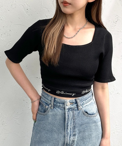 apres jour mignon（アプレジュールミニョン）の「ロゴ入りショートニット【ZOZOTOWN限定アイテム】（ニット/セーター・レディース・アイボリー/その他/ブラック系その他/ブラック・X-LARGE/フリー）」の13枚目の写真