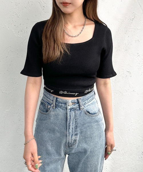 apres jour mignon（アプレジュールミニョン）の「ロゴ入りショートニット【ZOZOTOWN限定アイテム】（ニット/セーター・レディース・アイボリー/その他/ブラック系その他/ブラック・X-LARGE/フリー）」の14枚目の写真