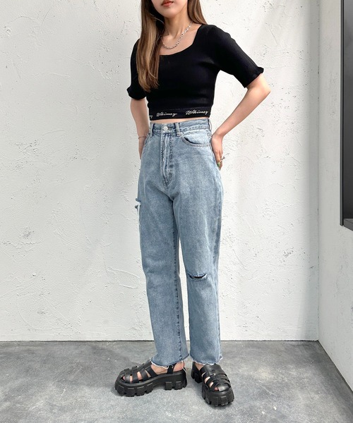 apres jour mignon（アプレジュールミニョン）の「ロゴ入りショートニット【ZOZOTOWN限定アイテム】（ニット/セーター・レディース・アイボリー/その他/ブラック系その他/ブラック・X-LARGE/フリー）」の16枚目の写真