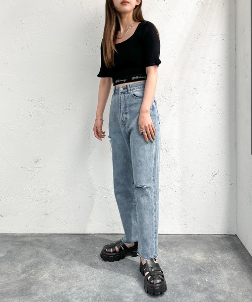 apres jour mignon（アプレジュールミニョン）の「ロゴ入りショートニット【ZOZOTOWN限定アイテム】（ニット/セーター・レディース・アイボリー/その他/ブラック系その他/ブラック・X-LARGE/フリー）」の17枚目の写真