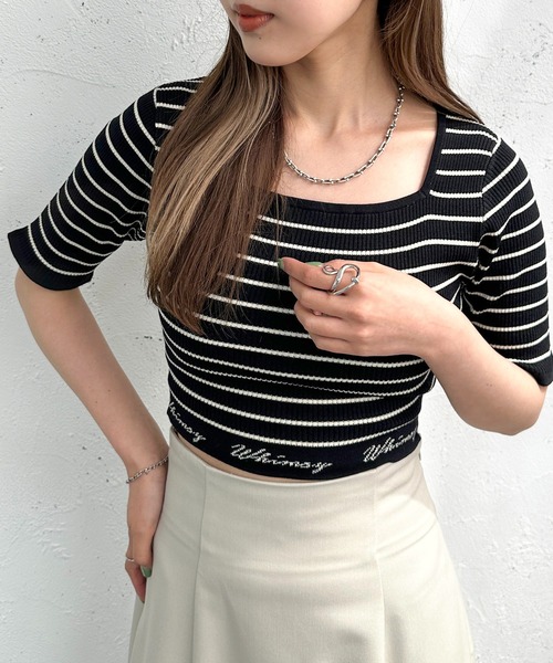 apres jour mignon（アプレジュールミニョン）の「ロゴ入りショートニット【ZOZOTOWN限定アイテム】（ニット/セーター・レディース・アイボリー/その他/ブラック系その他/ブラック・X-LARGE/フリー）」の20枚目の写真