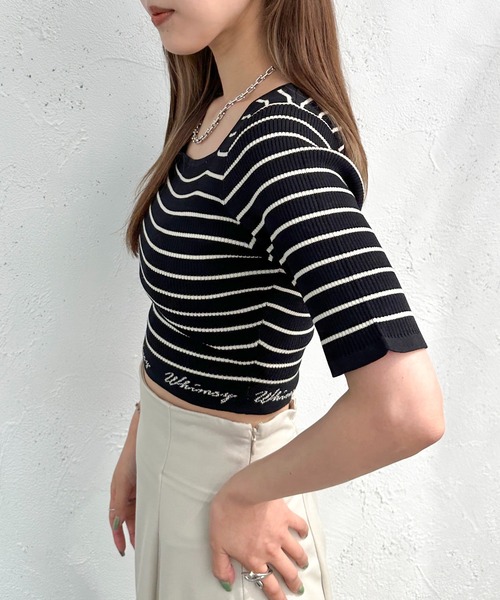 apres jour mignon（アプレジュールミニョン）の「ロゴ入りショートニット【ZOZOTOWN限定アイテム】（ニット/セーター・レディース・アイボリー/その他/ブラック系その他/ブラック・X-LARGE/フリー）」の21枚目の写真