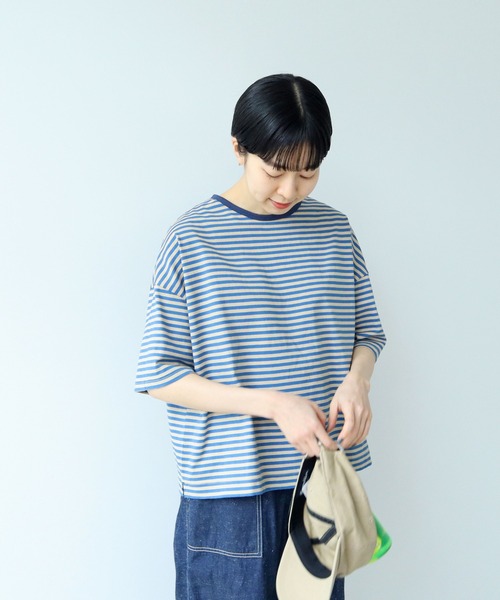 ボーダー配色バインダー 5分袖BIG Tシャツ（Tシャツ/カットソー