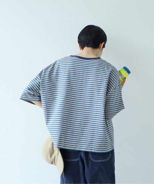 tシャツ ボーダー配色バインダー 5分袖BIG Tシャツ レディース ボーダー配色バインダー 5分袖BIG Tシャツ（Tシャツ/カットソー