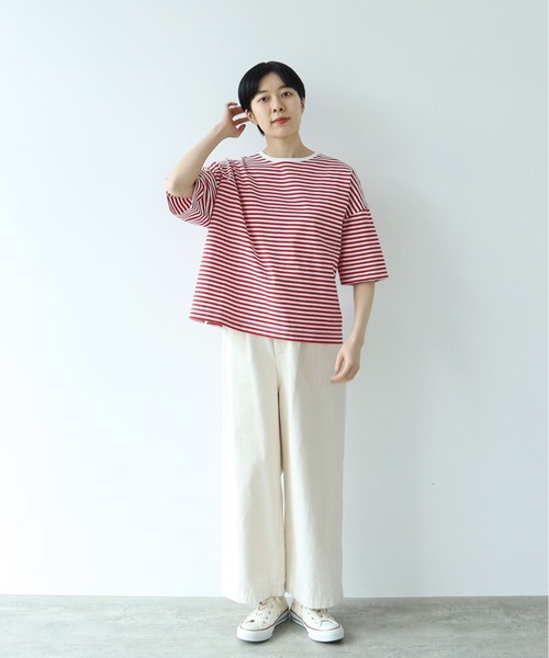 ボーダー配色バインダー 5分袖BIG Tシャツ（Tシャツ/カットソー