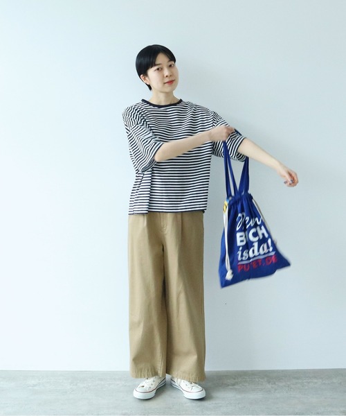 PAR ICI（パーリッシィ）の「ボーダー配色バインダー 5分袖BIG Tシャツ（Tシャツ/カットソー・レディース・ネイビー/オレンジ/ブルー/オレンジ系その他/ダークグリーン/グリーン/レッド・FREE）」の22枚目の写真