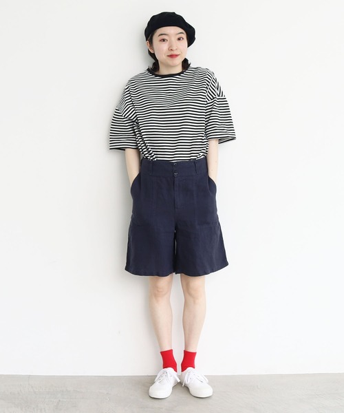 PAR ICI（パーリッシィ）の「ボーダー配色バインダー 5分袖BIG Tシャツ（Tシャツ/カットソー・レディース・ネイビー/オレンジ/ブルー/オレンジ系その他/ダークグリーン/グリーン/レッド・FREE）」の18枚目の写真